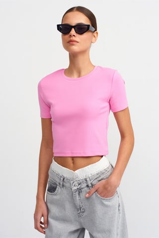 Damen Slim Fit Crop Crew Neck T-Shirt