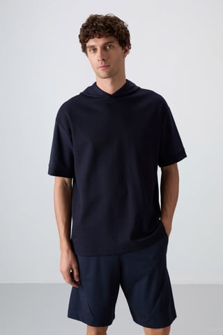 Übergroßes Kapuzen-T-Shirt mit kurzen Ärmeln