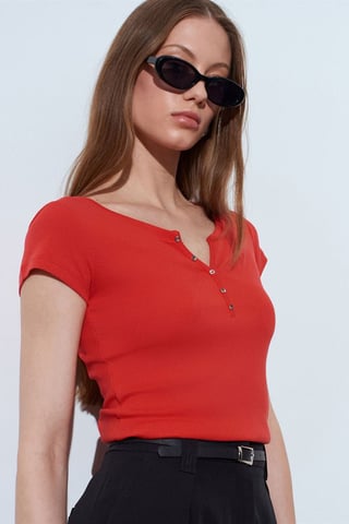 Damen Slim Fit Baumwoll U-Ausschnitt T-Shirt