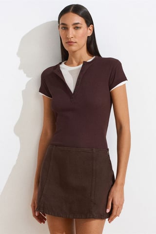 Damen Baumwoll V-Ausschnitt Knopf T-Shirt