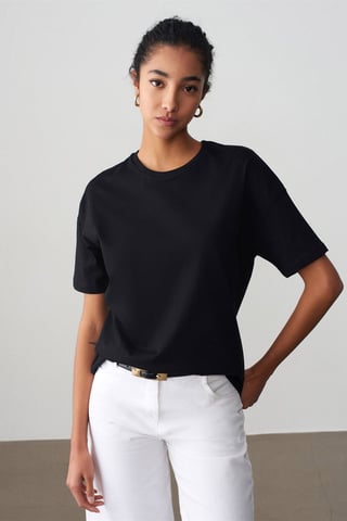 Damen Baumwoll Rundhalsausschnitt T-Shirt