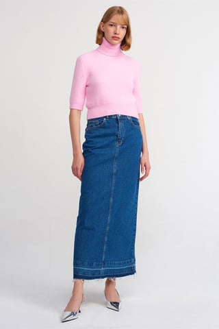 Hochgeschnittener, gerader Maxi-Denim-Rock