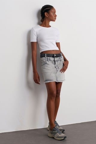 Damen Mini Jeansrock mit mittelhoher Taille