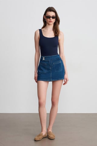 Hochtaillierter gerader Mini-Denimrock