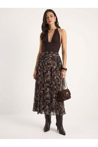 Ethnisches Druck Chiffonbluse und Midi-Rock Set