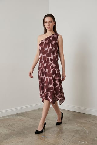 Asymmetrisches Satin-Blusen- und Midiröcke-Set
