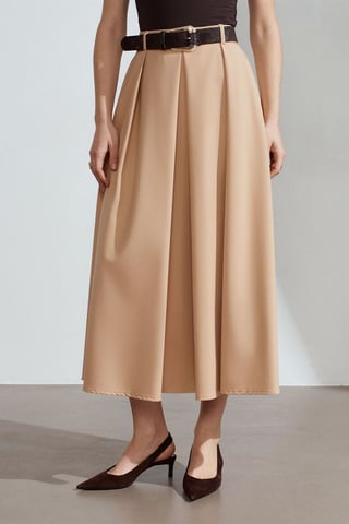 Hochtaillierter Midi Gerade Crepe Rock