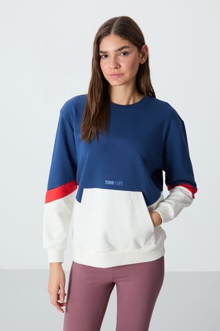 Übergrößen Farbblockiertes Rundhals-Sweatshirt