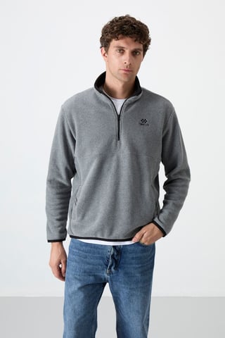 Herren Slim Fit Halbreißverschluss Plüsch Sweatshirt