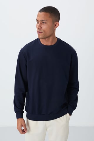 Herren Unifarben Rundhals-Sweatshirt