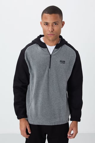 Herren Farbblockierter Halbzip Plush Sweatshirt
