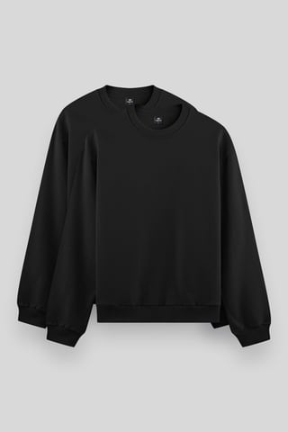 Tommy Life Herren-Sweatshirt mit Rundhals, uni - Schwarz