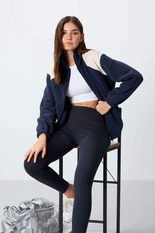 Oversized Farbblock Halb-Reißverschluss Sweatshirt
