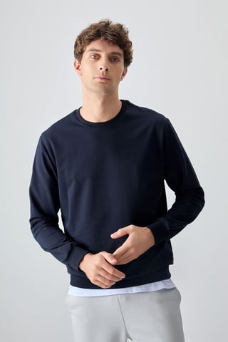 Herren Unifarben Rundhals-Sweatshirt