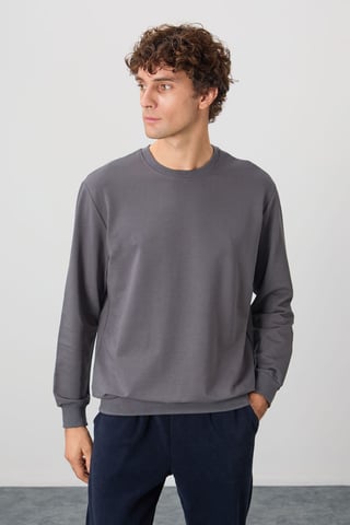 Herren Unifarben Rundhals-Sweatshirt