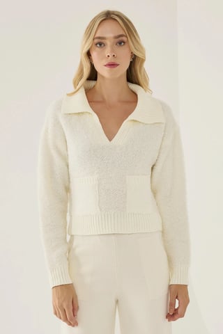 Shirtkragen-Crop-Pullover mit Tasche