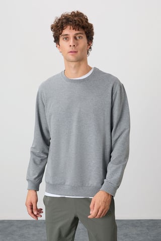 Herren Unifarben Rundhals-Sweatshirt