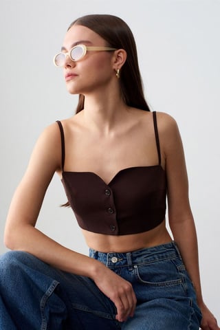 Damen Verkürzter Taillierter Tencel-Weste