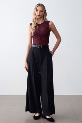 Damen High-Waist Weitbein-Crepe-Hosen