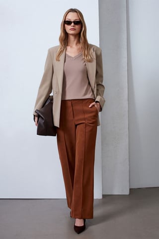 Damen High-Waist Weitbeinige Lederimitat-Hose