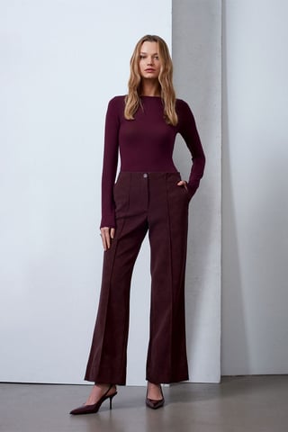 Damen High-Waist Weitbeinige Kunstlederhosen
