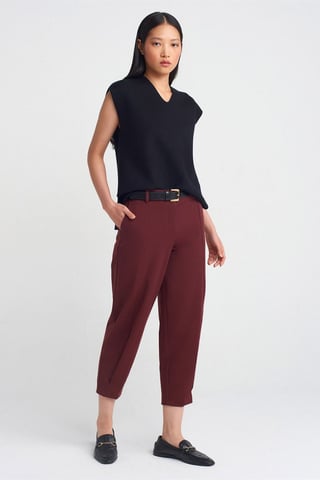 Damen Capri-Hosen mit Gürtel und geradem Bein