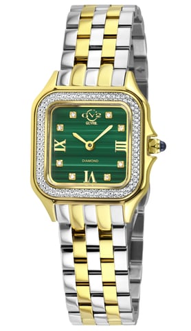 GV2 Milan Frauen Malachit Zifferblatt, zwei getönten SS/IPYG Armbanduhr