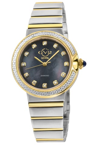 GV2 Women's Sorrento Diamond sWiss Quartz Schwarz MOP Zifferblatt, Uhr