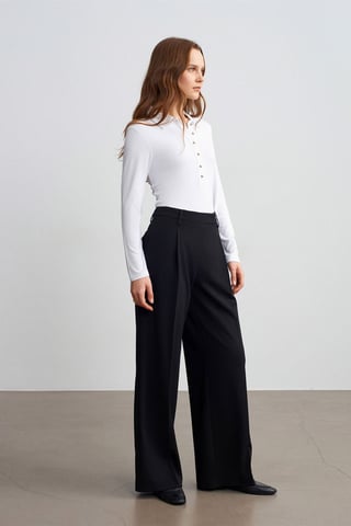 Damen High-Waist Weitbein-Crepe-Hosen