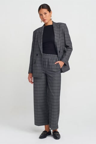 Damen Karo Weite Bein Knöchellange Hose