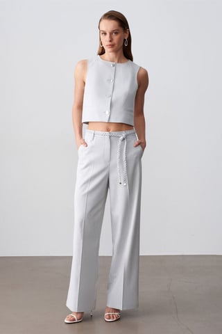 Damen Hohe Taille Weite Hose Mit Gürtel