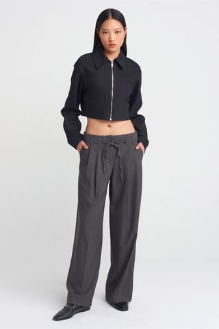 Hochtaillierte Plissierte Crepe-Hose mit weitem Bein