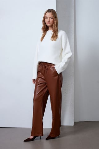 Damen weit geschnittene Kunstlederhose