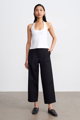Dilvin Hochtaillierte, weite Baumwoll-Poplin-Hose - Schwarz