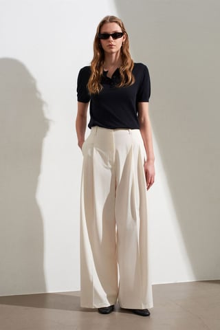 Damen High-Waist Weitbein-Crepe-Hosen