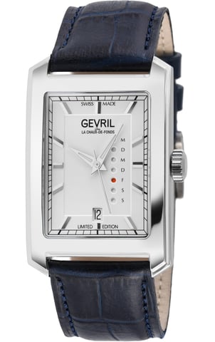 Gevril Herren Manhattanhenge Schweizer Automatik ETA 2836-2 Echtes handgefertigtes italienisches blaues Leder Uhr