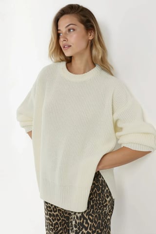 Strukturierter Rundhalsausschnitt Strickpullover