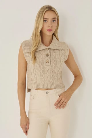 Crop-Pullover mit Haargflecht-Muster