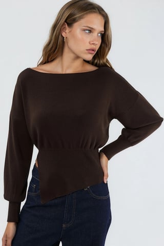 Mercerisierter Look Bootneck-Strickpullover mit Schlitzdetails