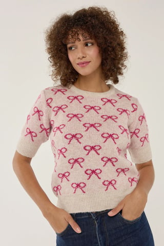 Pullover mit Schleifenmuster und kurzen Ärmeln