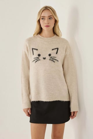 Lässiger Fit Süßer Kätzchenpullover