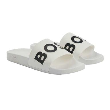 Boss - "Bay" Logo Pantoffeln für Herren/Damen Unisex, Synthetischer Stoff, Flach (Weiß)