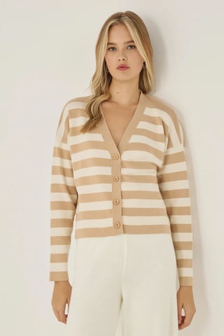 Gestreifter V-Ausschnitt-Cardigan mit Knopfdetails