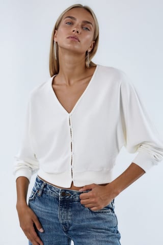 V-Neck Ribbed Crop Cardigan
