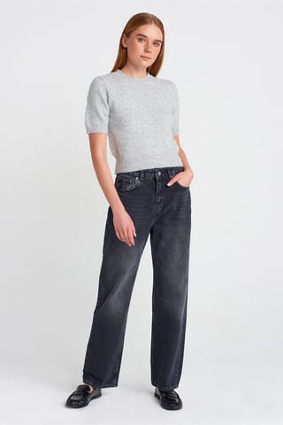 High-Waist Gerades Bein Baumwolljeans