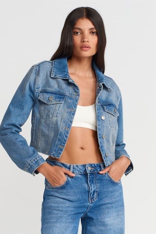 Damen verkürzte Jeansjacke