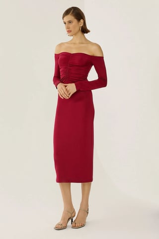 Schulterfreies Midi-Kleid