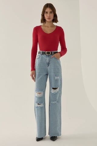 Ripped High Waist Weite Denim-Jeans