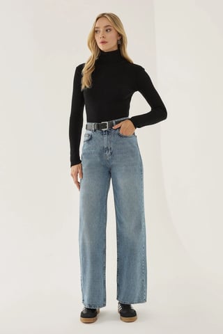Gewaschene Efecet Weite Beinform Jeans