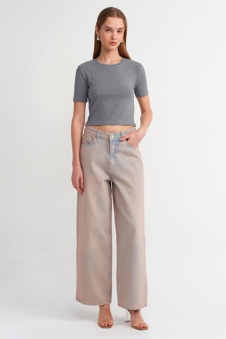 Hochtaillierte Weitbein-Jeans aus Baumwoll-Denim